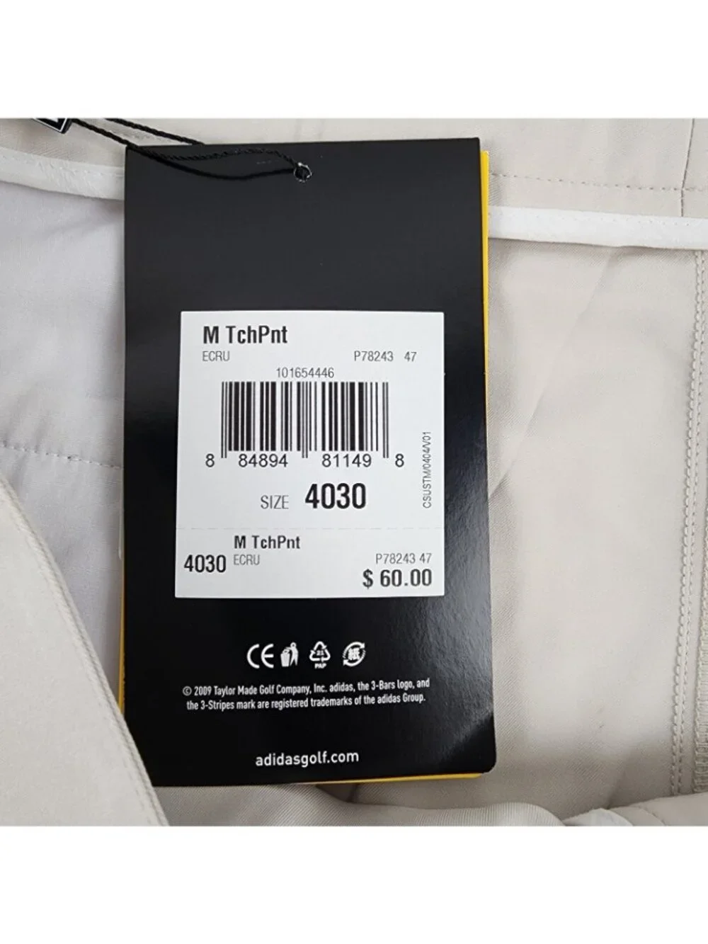 Adidas Pant Men 40x30 Golf Tech Climalite Flat  Lightweight Straight Beige NWT